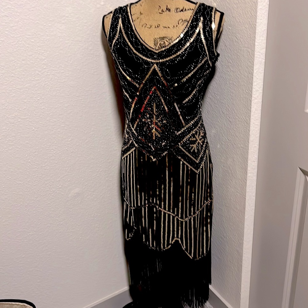 Black and gold beaded Sequenced flapper dress
